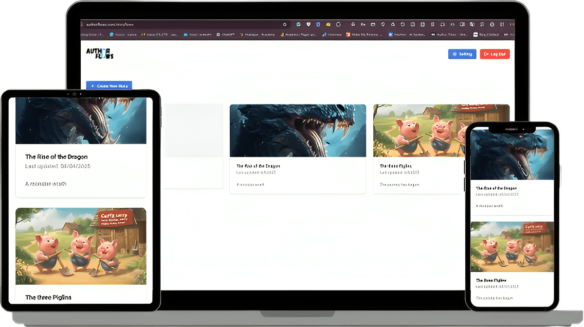 AuthorFlows novel writing software on desktop, tablet, and mobile write, plan, and organize your story